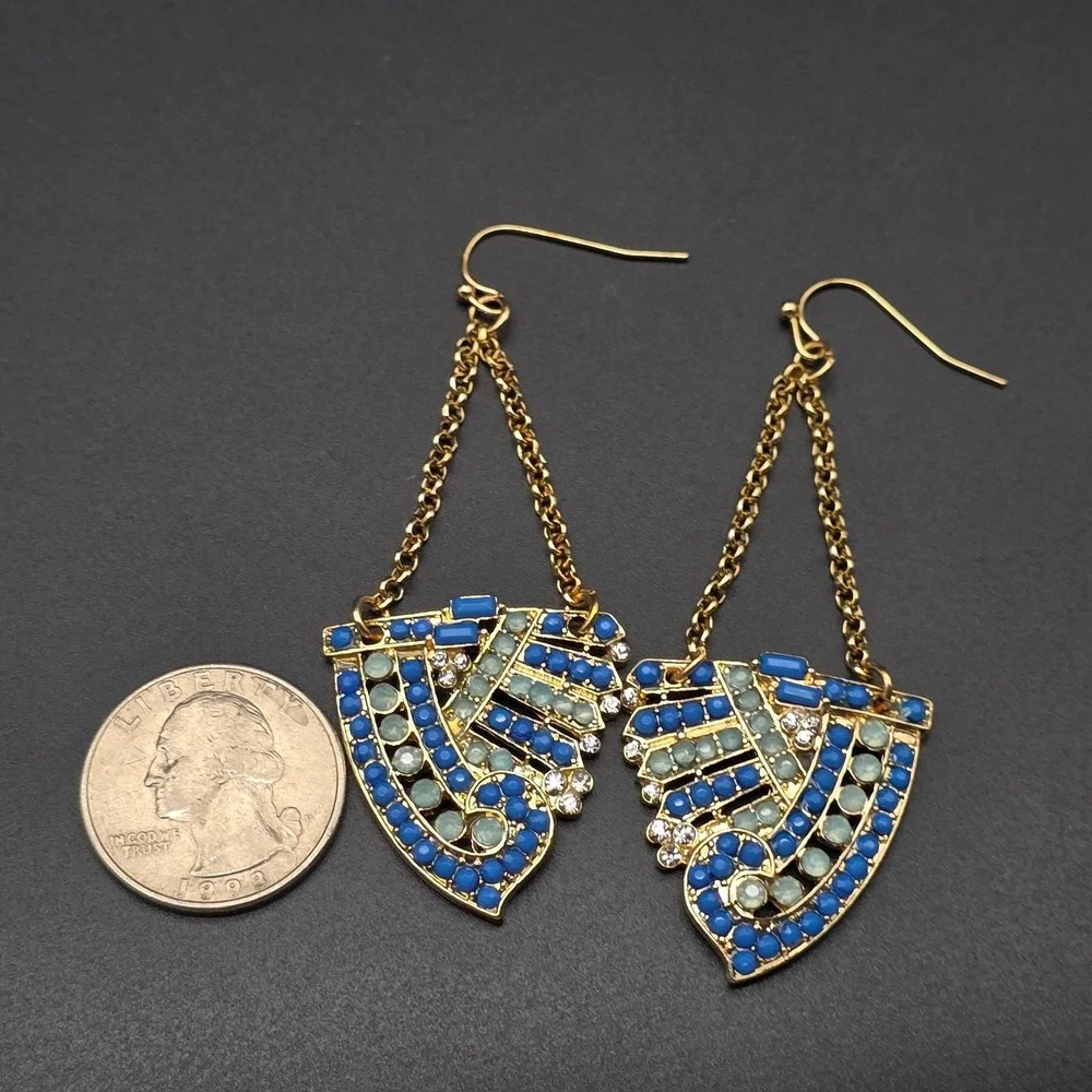 Blue Rhinestone Geometric Earrings Dangle Drop